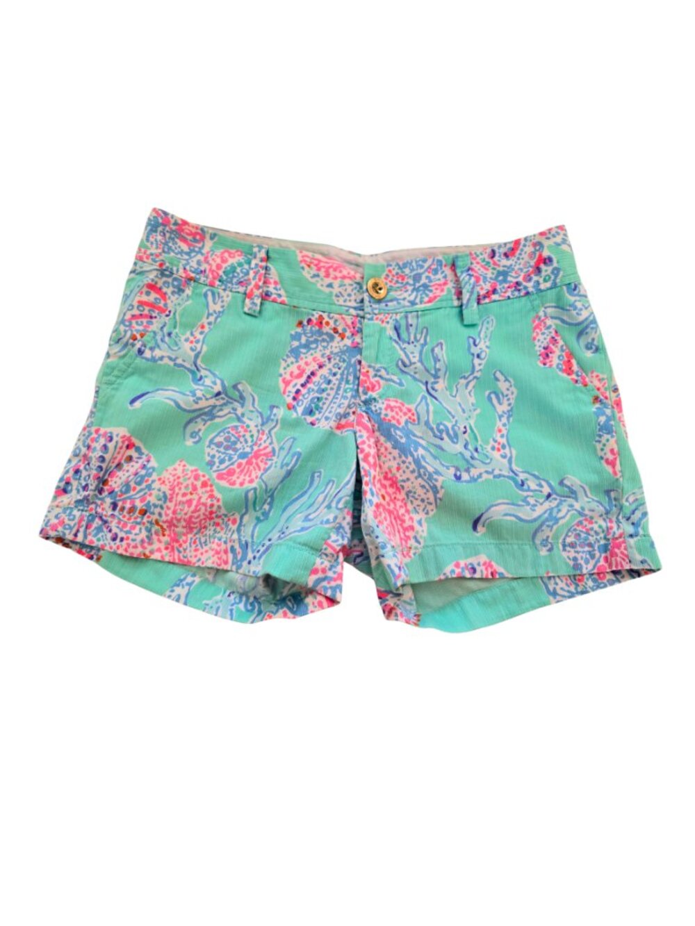 Lilly Pulitzer Callahan Knit Shorts Size 2 Fansea Teal Pink Blue Shells